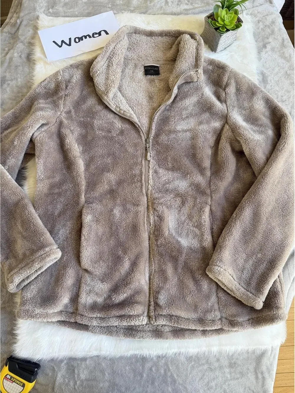 32 Degrees Women's Fleece Jacket Beige Full Zip XL